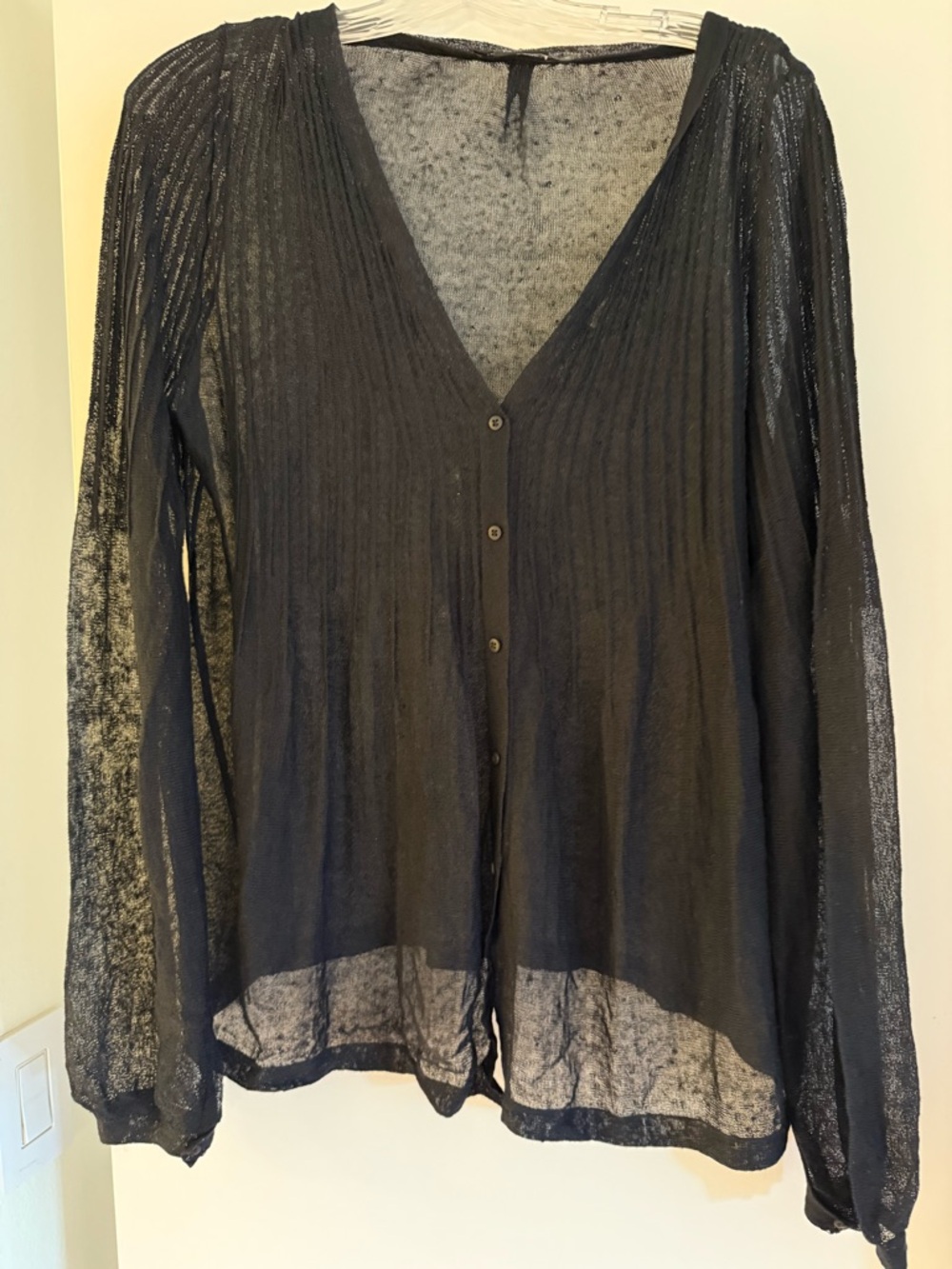 Black Sheer Button-Front Women’s Blouse